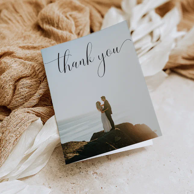 Folded Card with Photo Wedding Thank You Card | Zazzle