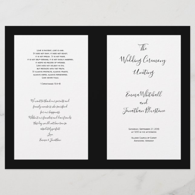 Folded Catholic Wedding Ceremony Program (Front)