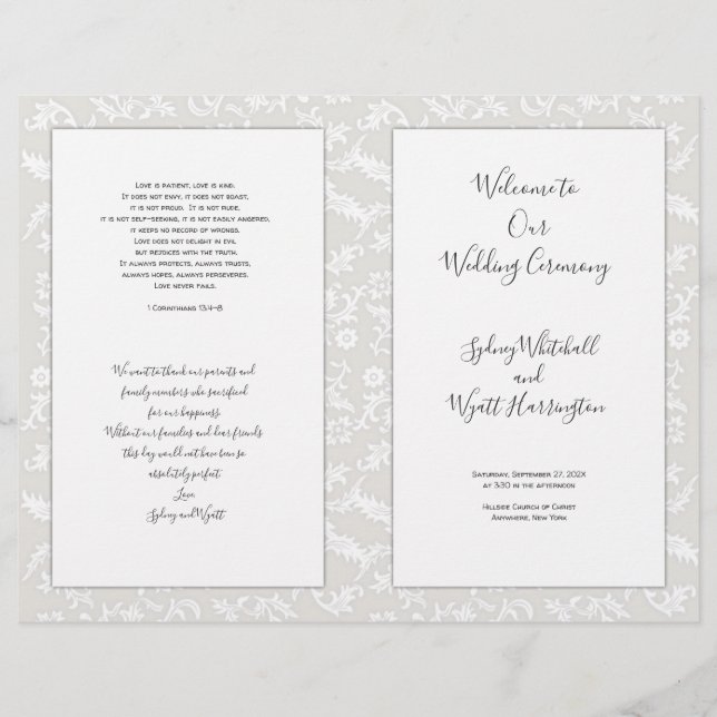 Folded Catholic Wedding Ceremony Program Leaves (Front)