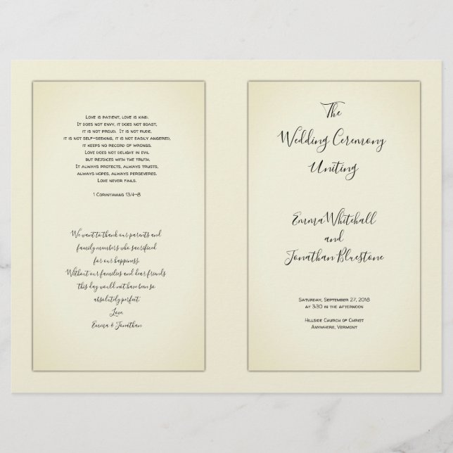 Folded Catholic Wedding Ceremony Program Vintage (Front)