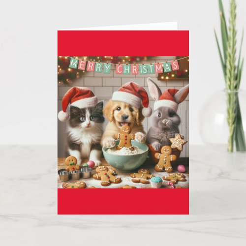Folded Christmas Card with dog cat bunny 3