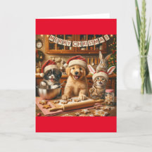 Folded Christmas Card with dog, cat, bunny #4