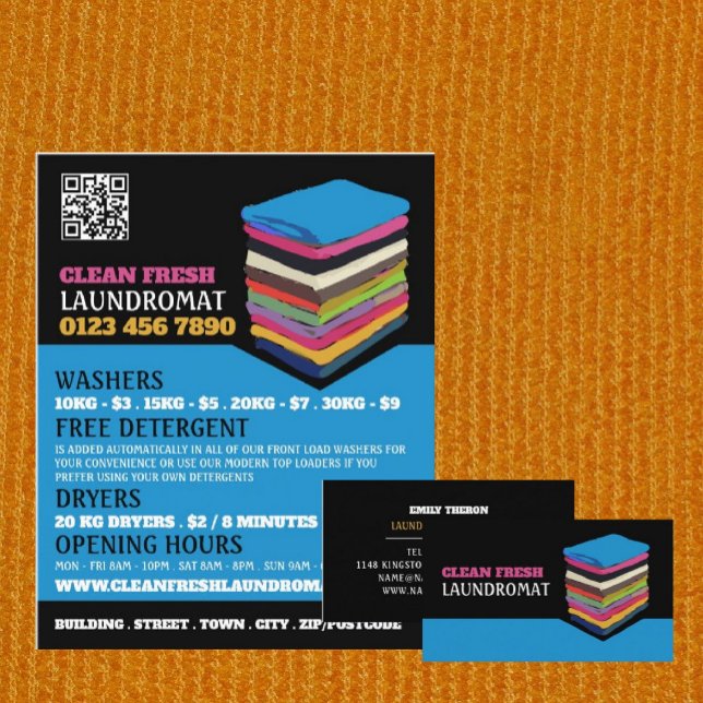 Folded Clothes, Laundromat, Cleaning Service Business Card (Creator Uploaded)
