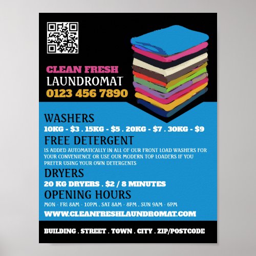 Folded Clothes Laundromat Cleaning Service Poster