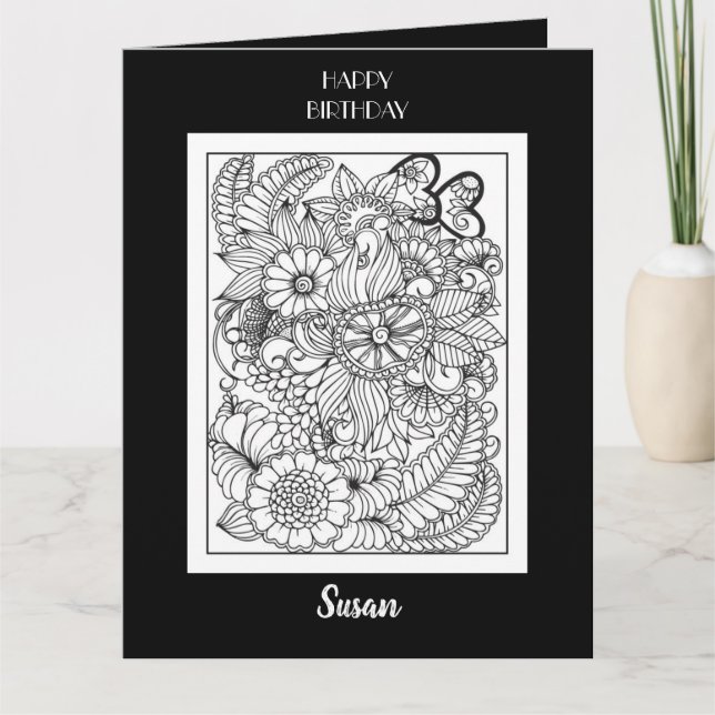 Folded Coloring Greeting Card Flowers (Front)