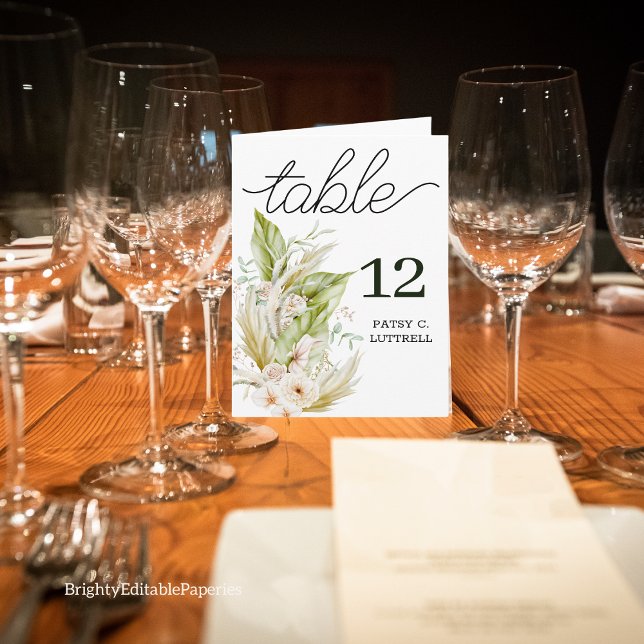 Folded Delicate Pampas Table Number Template (Creator Uploaded)