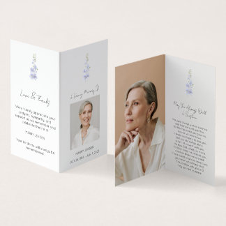 Folded Delphinium Photo Funeral Prayer Card