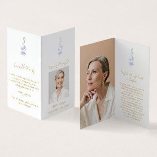 Folded Delphinium Photo Funeral Prayer Card