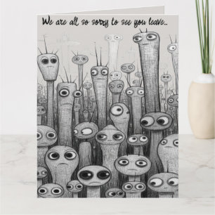 Folded Editable Sad Aliens Farewell Card