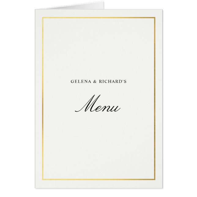 Folded Elegant Gold Wedding Menu Cards (Front)