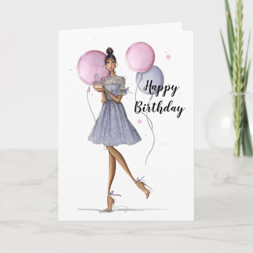 Folded Fashion Illustrated Birthday Card 