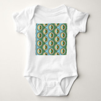 Folded flowers: retro blue-green pattern. baby bodysuit