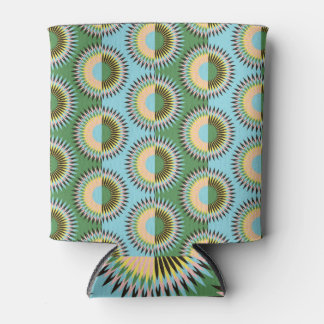 Folded flowers: retro blue-green pattern. can cooler