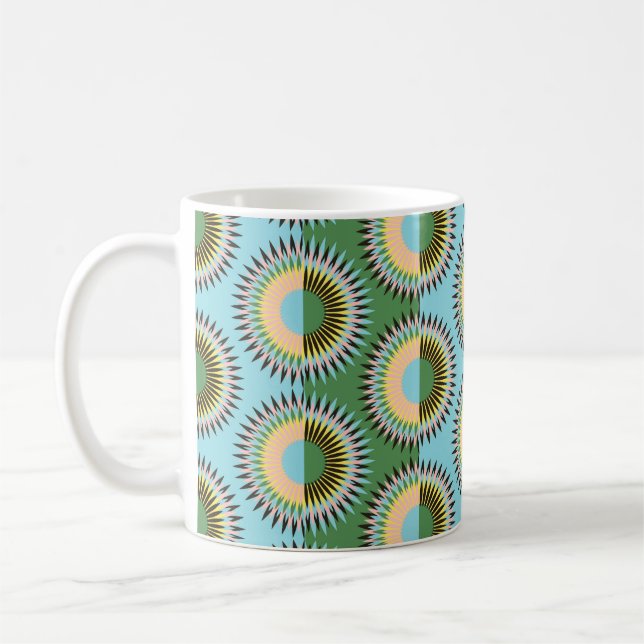 Folded flowers: retro blue-green pattern. coffee mug (Left)