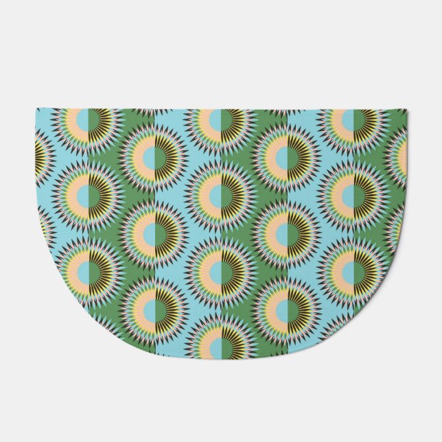 Folded flowers: retro blue-green pattern. doormat (Front)