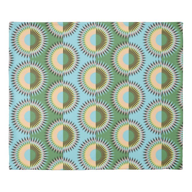 Folded flowers: retro blue-green pattern. duvet cover (Front)