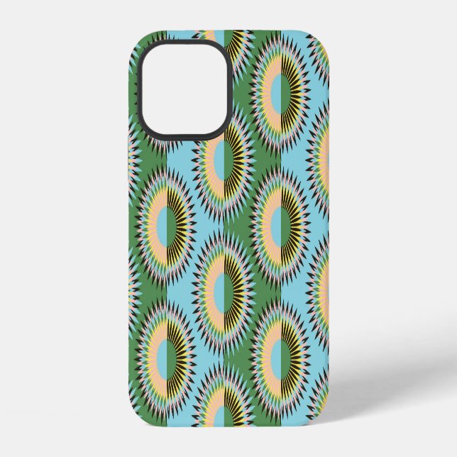 Folded flowers: retro blue-green pattern. iphone case (Back)