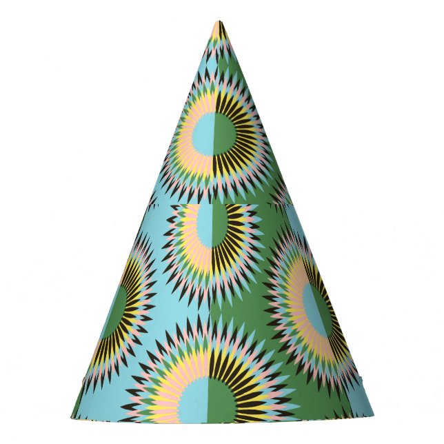 Folded flowers: retro blue-green pattern. party hat (Front)