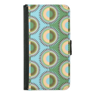 Folded flowers: retro blue-green pattern. samsung galaxy s5 wallet case