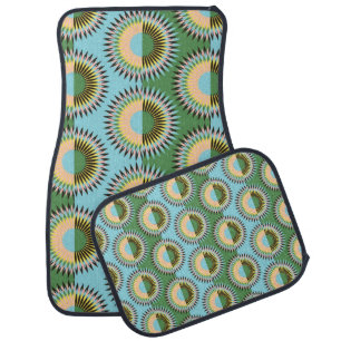folded flowers stars seamless pattern in retro blu car floor mat