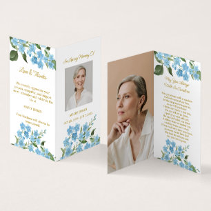 Folded Forget me not Photo Funeral Prayer Card