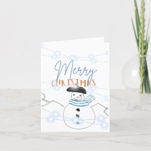 Folded French Christmas snowman Thank You Card