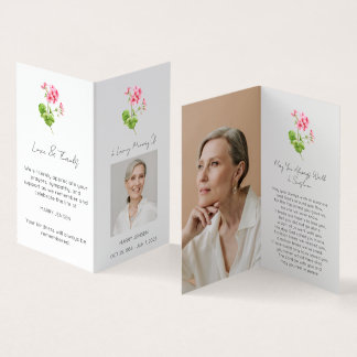 Folded Geranium Photo Funeral Prayer Card