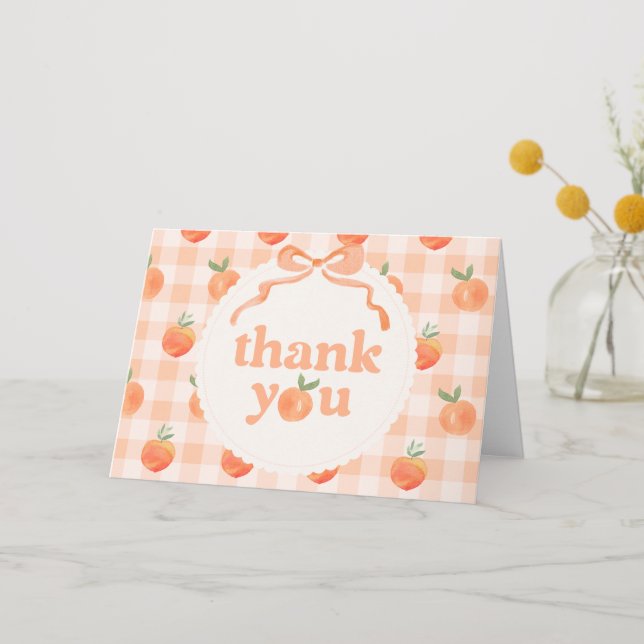 Folded Gingham Peach Thank You Card (Front)