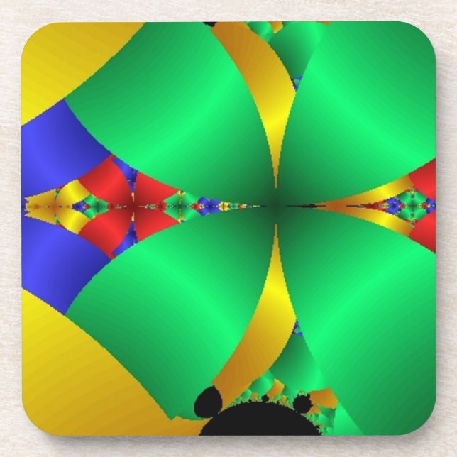 Folded Green Cones With Gold Beverage Coaster (Front)