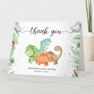 Folded Greenery Floral Gold Confetti Dinosaurs Letterpress Thank You Card