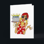 Folded Greeting Card<br><div class="desc">"As long as you outshine your candles, you're okay!" This vibrant lady in glittering jewels and sunglasses holds a birthday cake with lots of candles. Perfect card for a friend experiencing a birthday she'd rather forget. Inside message can be deleted to substitute your own personalized message. You won't find this...</div>