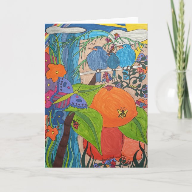 Folded Greeting Card 5” x 7” “Bird Song” (Front)