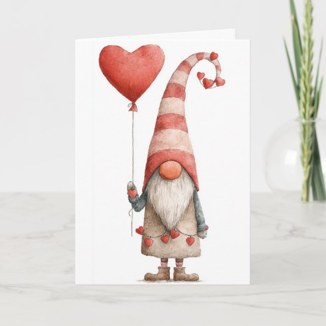 Folded Greeting Card-Adorable Valentine Gnome Card (Front)