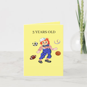 Folded Greeting Card : Birthday Card 3 year Old