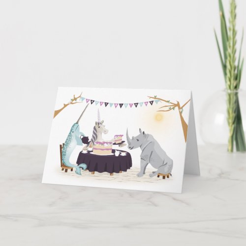 Folded Greeting Card Unicorn Tea Party