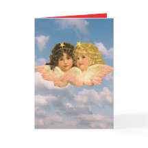 Folded Greeting Card VINTAGE TWIN ANGELS IN SKY