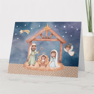 Folded Greeting Card w/ Nativity Illustration BLK