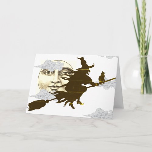 Folded Greeting Card WITCH WITH BLACK CAT