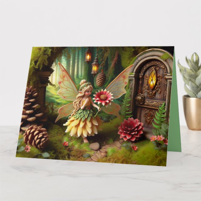 Folded Greeting Card with Garden Fairy (Small Plant)