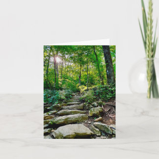 Folded greeting card with photo of forest path