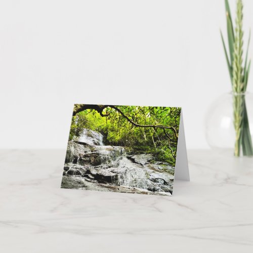 Folded greeting card with waterfall photo