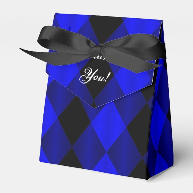 Folded Harlequin-Blue-Black-PARTY FAVOR BOX,Tent Boxes (Front Side)
