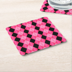 Folded Harlequin,Pink-Black-PAPER PARTY COASTERS