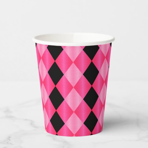 Folded Harlequin Pink_Black_PAPER PARTY CUPS