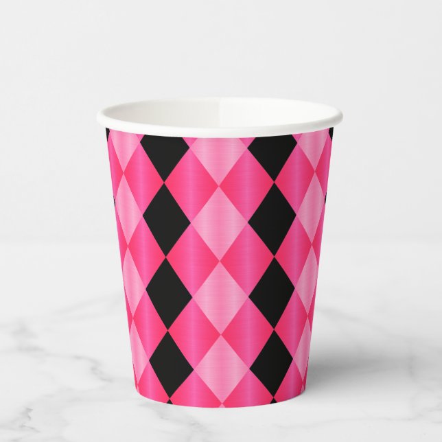 Folded Harlequin, Pink-Black-PAPER PARTY CUPS (Left)