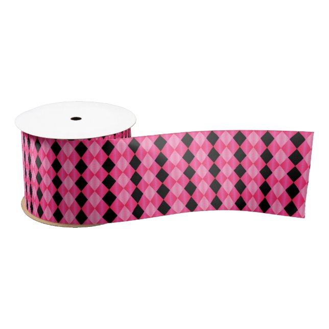 Folded Harlequin,Pink-Black-SATIN RIBBON SPOOL (Spool)