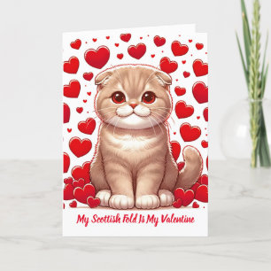Folded Hearts: Scottish Fold's Valentine Joy Holiday Card