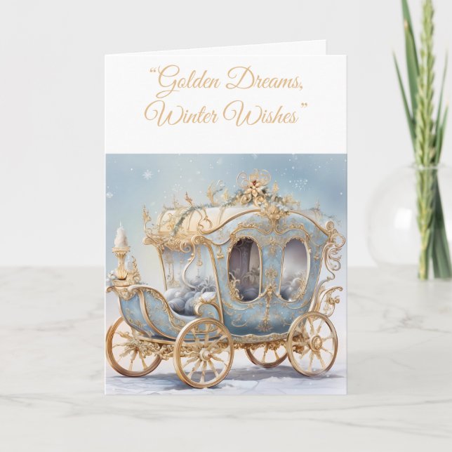 Folded Holiday Card-Blue & Gold Xmas Elegance Card (Front)