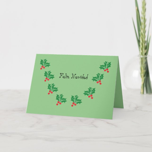 Folded Holiday Card MERY CHRISTMAS IN SPANISH (Front)