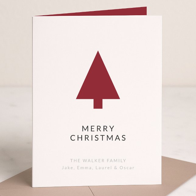 Folded Holiday Card | Minimal Christmas Tree Red (Mark the most wonderful season with a simple modern non-photo holiday card)